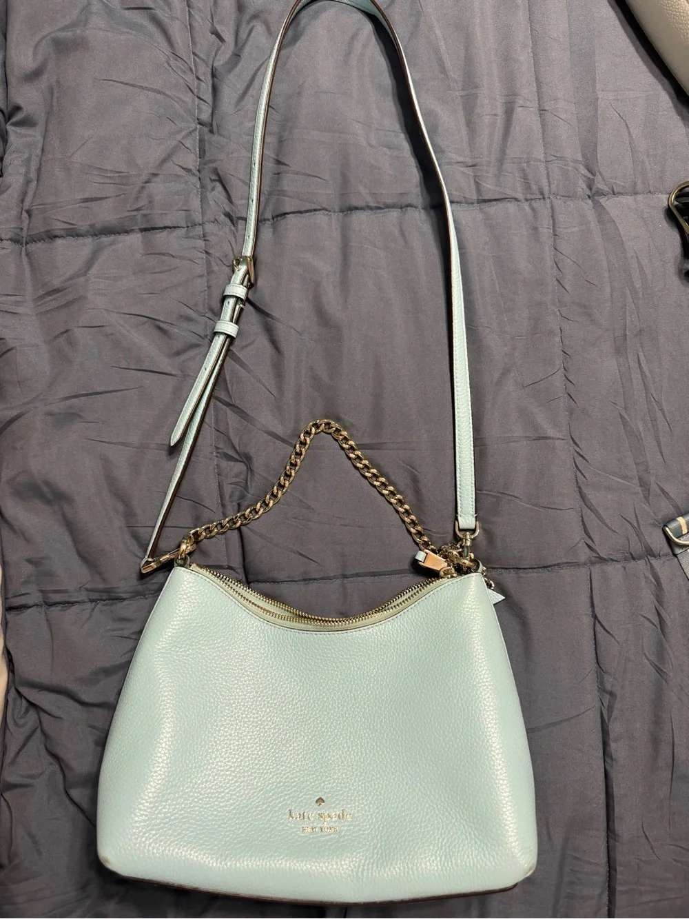 kate spade Zippy Pebbled Leather Bag in Perfect Pool with Gold Hardware
